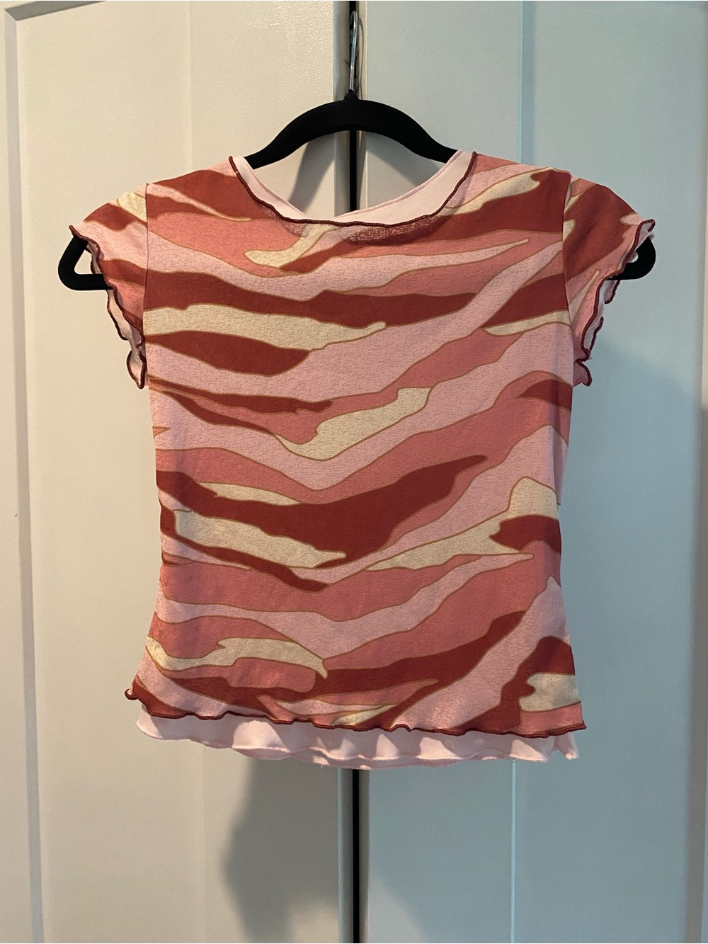 Limited Too Pink Wave Print Ruffle Crop Stretch Top